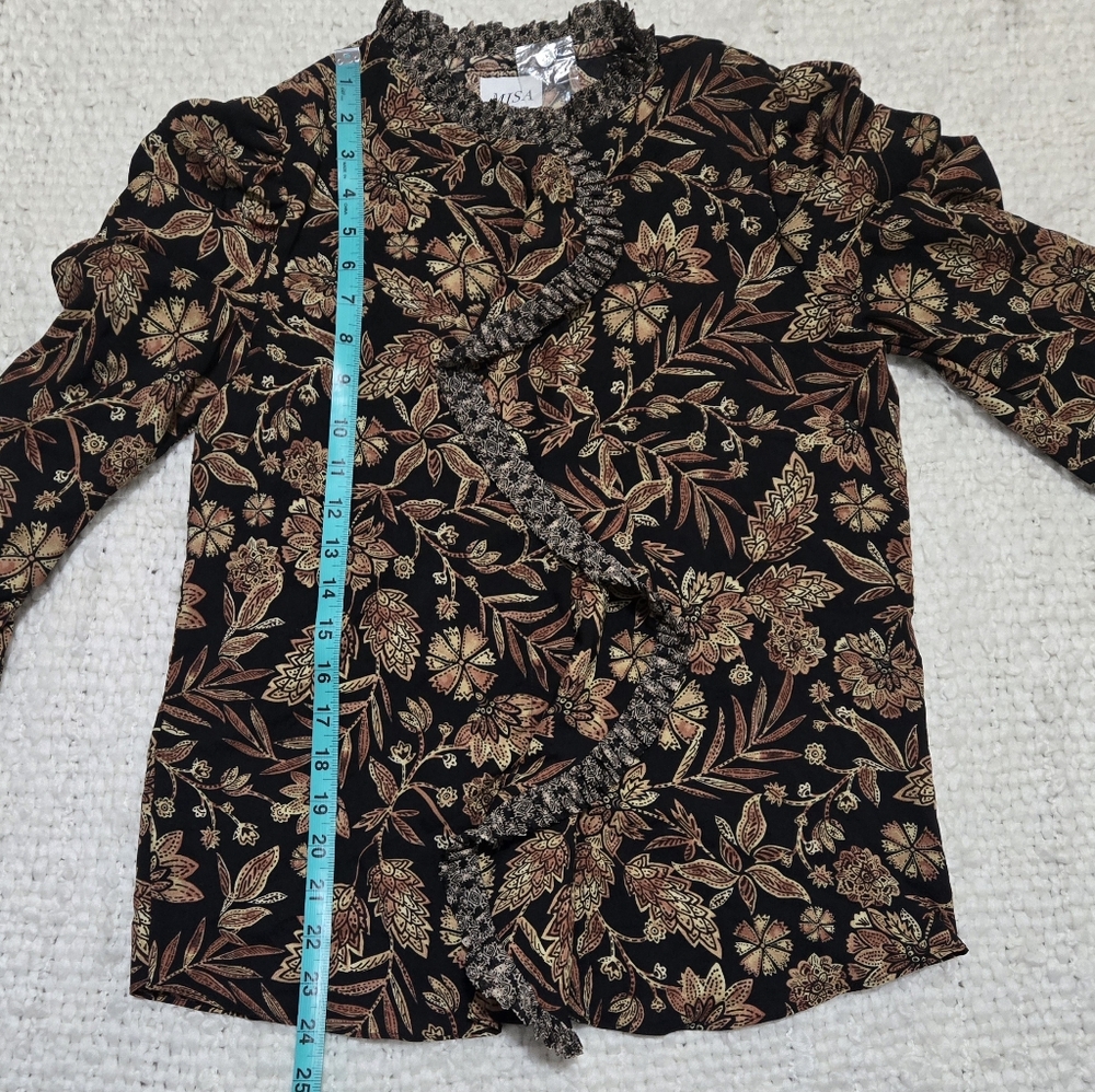 ​MISA Los Angeles Garance Blouse Gilded Paisley Floral Ruffle Puff Sleeve XS - Picture 12 of 15